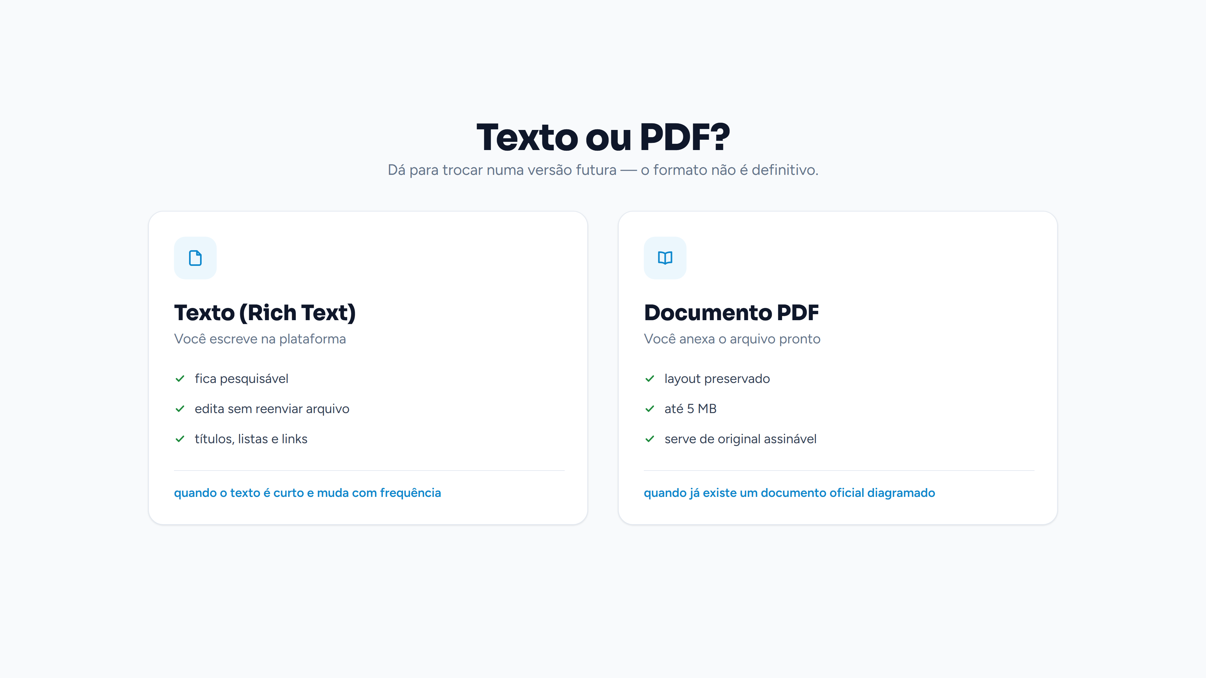 Texto ou PDF, lado a lado.